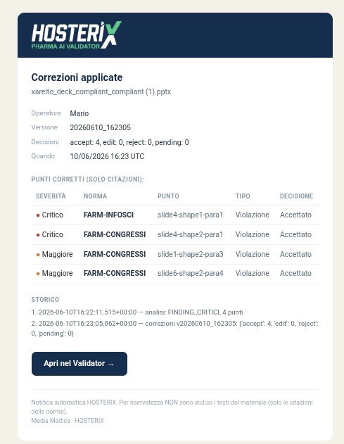 Email di notifica: correzioni applicate
